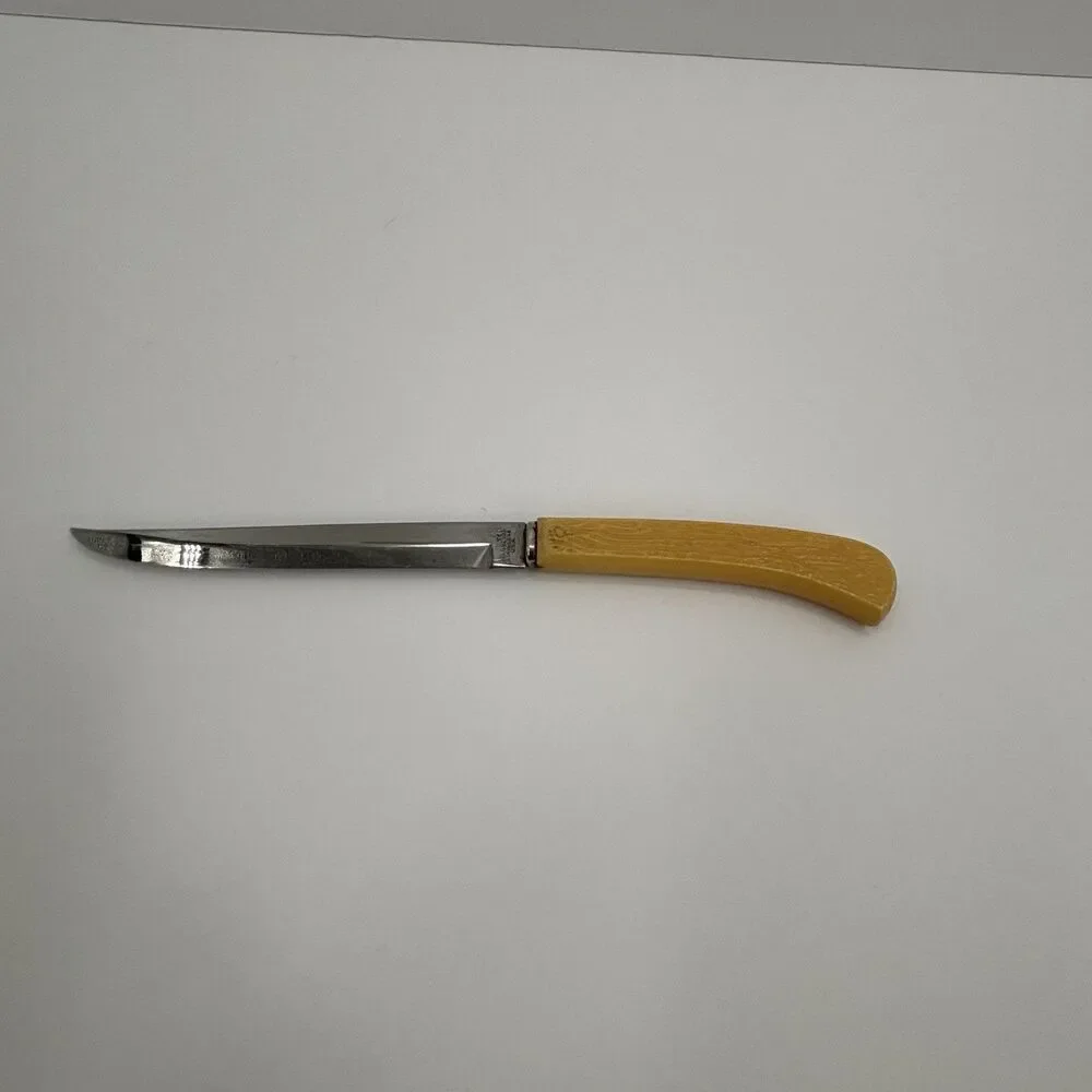 Imperial Vtg. Stainless USA Straight Edge Steak Knives Textured Bone Look Handle